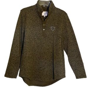 EUC Hordic Fleece Marked Pullover Sweater w/5 Snap Closure Olive/Black, Size: L